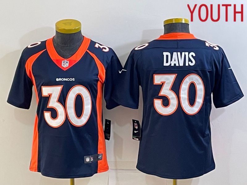 Youth Denver Broncos 30 Davis Blue Nike Game 2022 NFL Jersey